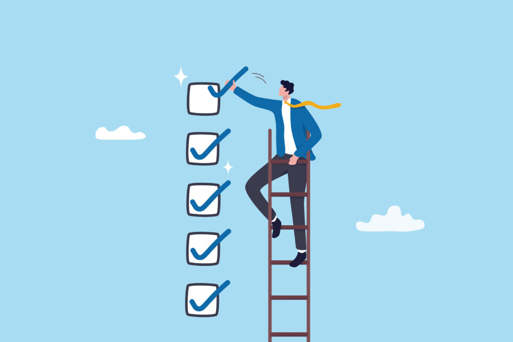 ilustração de homem dando check em etapas